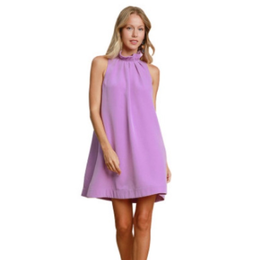 UMGEE lavender sleeveless dress tie back NWT L ruffle neck tea party spring